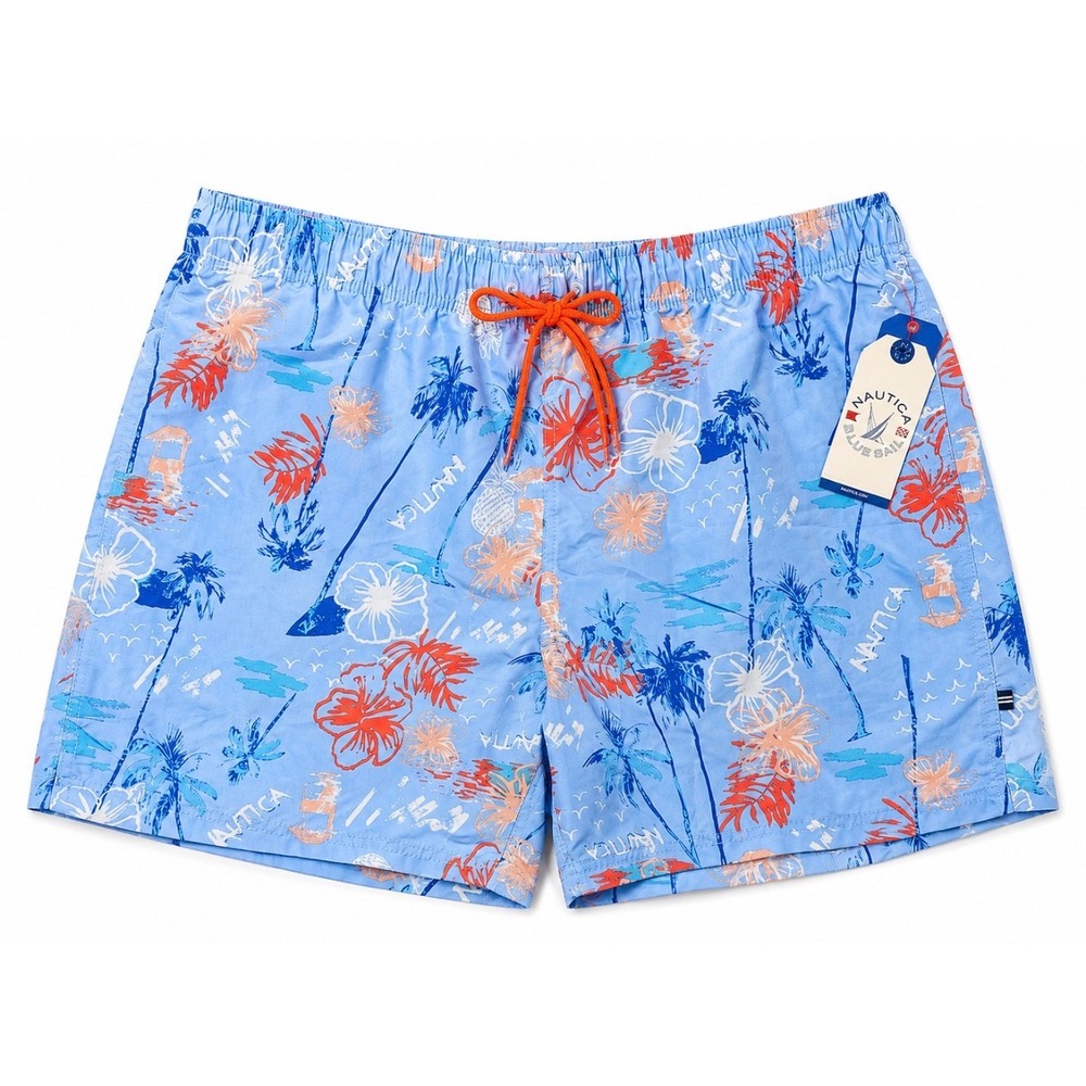 Nautica Blue Sail Mens XXL Swim Trunks Quick Dry Tropical Floral Blue NWT Macys
